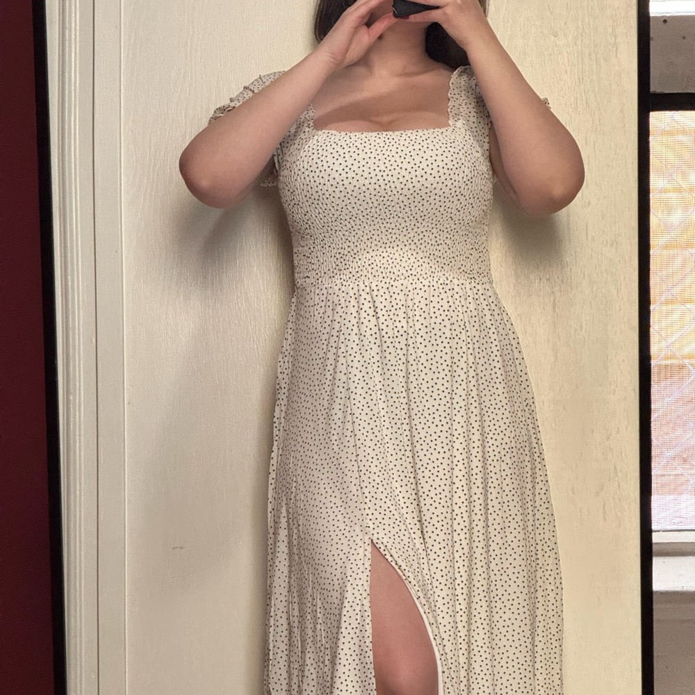 Elegant Cream Polka Dot Dress